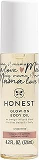 The Honest Company Mama Hydrating and Soothing Glow On Body Belly Oil, Plant Based Hypoallergenic, Fragrance-Free, 4.2 fl oz