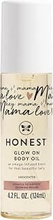 The Honest Company Mama Hydrating and Soothing Glow On Body Belly Oil, Plant Based Hypoallergenic, Fragrance-Free, 4.2 fl oz