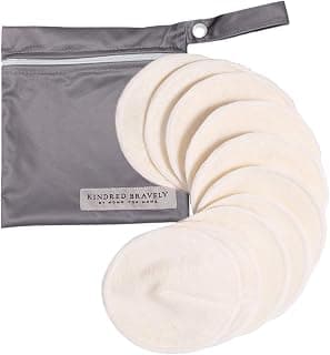 Kindred Bravely Organic Reusable Nursing Pads for Breastfeeding, 10 Pack | Soft washable breast pads with contoured fit and waterproof backing. Absorbent and gentle on sensitive skin with carrying bag