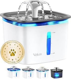 Veken Innovation Award Winner 95oz/2.8L Cat Water Fountain | Automatic Pet Fountain Dog Water Dispenser with Replacement Filters & Silicone Mat, Gift for Cats, Dogs (Grey, Plastic)