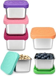 HTEVW 6 Pack Stainless Steel Snack Containers for Kids, 6 oz Toddler Snack Containers with Silicone Lids, Reusable Leak Resistant Food Containers for School Lunch, Daycare, Travel & Portion Control