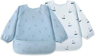 2 Pack Baby Reusable Feeding bibs, 6-36 Months Baby Feeding Essentials - Blue Boat