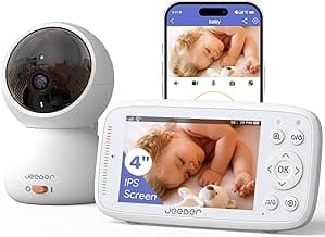 1080P 2.4GHz WiFi Baby Monitor with Camera and Audio, Pan-Tilt-Zoom Video Camera, 4'' IPS Screen, HD Night Vision, Motion & Cry Detection, 360° View, Temperature Sensor, Feeding Reminder
