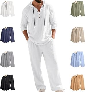 2026 New Men's Hooded Casual Loose Top & Pants 2-Piece Set, Button-Front Hoodie and Relaxed Trousers, Comfortable Daily Wear