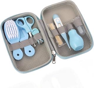 ZELINYE Baby Grooming Kit, 8 in 1 Baby Hair Brush/Nail Clipper/Nose Cleaner/Finger Toothbrush/Nail Scissors/Manicure Kit for Baby Care Keep Healthy and Clean(Blue)