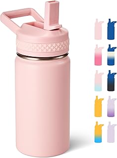 Fijinhom 12 oz Kids Water Bottle, Toddler Water Bottle with Straw, Boys&Girls Bottle for School, 304 Stainless Steel Vacuum Insulated Bottle for Kids, BPA-Free, Leak-Proof, Pink