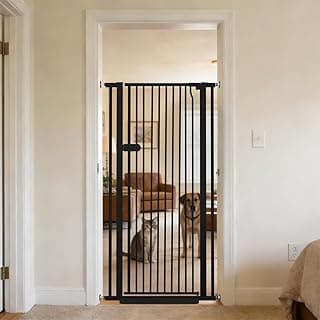 Lumizone Extra Tall Cat Gate 55.12" High 29.92"-34.24" Wide Pet Gate Black | Dog Gate for Doorway Hallway Stairs Pressure Mounted Extra Wide 1.37" Gap No Drilling Auto-Close One-Handed Operation