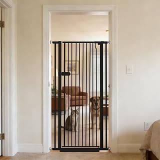 Lumizone Extra Tall Cat Gate 55.12" High 29.92"-34.24" Wide Pet Gate Black | Dog Gate for Doorway Hallway Stairs Pressure Mounted Extra Wide 1.37" Gap No Drilling Auto-Close One-Handed Operation