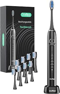 Perfect Gift Idea: Sonic Electric Toothbrush - 40,000 VPM Power Toothbrush with 5 Modes, Smart Timer & Mode Memory, IPX7 Waterproof, 30 Days Battery Life with Inductive Charger, 8 Brush Heads,Black (Black)