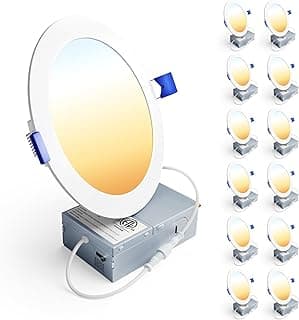 Ensenior 12 Pack 6 Inch LED Recessed Ceiling Light, 5CCT, 1200LM 12W 120V | 2700K-5000K Selectable, 5%-100% Dimming, Ultra-Thin Canless Wafer Downlight with Junction Box, Damp Rated, ETL&FCC&IC