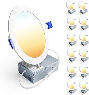 Ensenior 12 Pack 6 Inch LED Recessed Ceiling Light, 5CCT, 1200LM 12W 120V | 2700K-5000K Selectable, 5%-100% Dimming, Ultra-Thin Canless Wafer Downlight with Junction Box, Damp Rated, ETL&FCC&IC