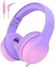 Stereo Sound Headphones with Cord, Foldable 3.5mm Wired Headphones for iPad, Laptop, PC, Purple-Pink