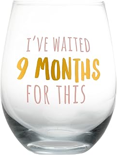 Pearhead I’ve Waited 9 Months Stemless Wine Glass, Mother’s Day Gift for New Mom, Funny Pregnancy Gift, 16 oz