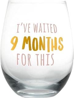 Pearhead I’ve Waited 9 Months Stemless Wine Glass, Mother’s Day Gift for New Mom, Funny Pregnancy Gift, 16 oz