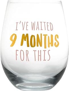 Pearhead I’ve Waited 9 Months Stemless Wine Glass, Gift for New Mom, Funny Pregnancy Gift, 16 oz
