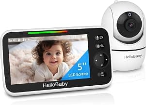HelloBaby No WiFi Baby Monitor 5" Screen 30-Hour Battery Pan-Tilt-Zoom Video Upgrade with Camera and Audio, Night Vision, VOX, 2-Way Talk, 8 Lullabies and 1000ft Range, HB6550