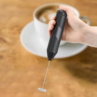 Milk Frother for Coffee, Fast Handheld Drink Mixer with Stainless Steel Whisk, Hand Frother Stirrer Wand-Black