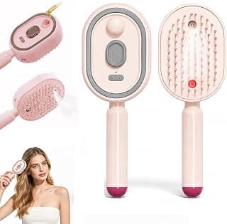 New Electric Mist Air Cushion Massage Brush, 5 in 1 Retractable Steam Hair Brush, Rechargeable Air Cushion Hair Brush for Frizzy Hair & Scalp Care, Anti-Static & Detangling (Pink)