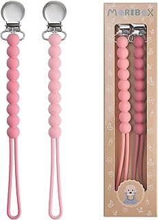 Pacifier Clips Baby Girls - MORIBOX Paci Clip Soothe Baby Binky Holder for Shower Birthday Gift 2 Pack | Food Grade Silicone, One Piece Design, Soother Binky Holder, Teething Relief, Baby Shower, Birthday, Christmas, Baby Registry