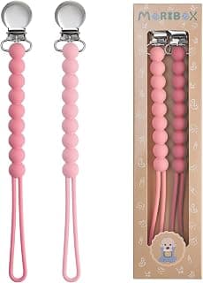 Pacifier Clips Baby Girls - MORIBOX Paci Clip Soothe Baby Binky Holder for Shower Birthday Gift 2 Pack | Food Grade Silicone, One Piece Design, Soother Binky Holder, Teething Relief, Baby Shower, Birthday, Christmas, Baby Registry
