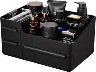 Men's Cologne Organizer with Drawers: Black Men Bathroom Counter Organizer, Dresser Organizer for Shaving Kit, Skincare, Gifts for Men
