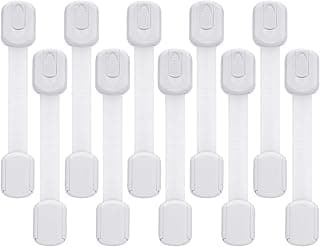 Goodv Child Safety Cabinet Locks - (10 Pack) Baby Proofing Latches to Drawer Door Fridge Oven Toilet Seat Kitchen Cupboard Appliance Trash Can with 3M Adhesive - Adjustable Strap No Drill No Tool