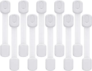 Goodv Child Safety Cabinet Locks - (10 Pack) Baby Proofing Latches to Drawer Door Fridge Oven Toilet Seat Kitchen Cupboard Appliance Trash Can with 3M Adhesive - Adjustable Strap No Drill No Tool