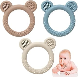 Eascrozn Teething Toys 3-6 Months, 3 Pack Silicone Teethers for Babies 6-12 Months, BPA Free Soft Textured Teething Relief Soothing Sore Gums Baby Essentials