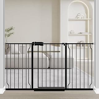 Fairy Baby Extra Wide Baby Gate Black 57.5-62 Inch Wide, Walk Through Pressure Mounted No Drill for Doorways, Long and Large Tension Dog Gates for Pet and Kids