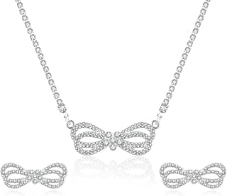 Jewelry Set for Women Silver Jewelry Set for Brides Bridesmaid Rhinestone Choker Necklace Earrings Bracelet Set for Wedding Prom Parties and Fomal Events