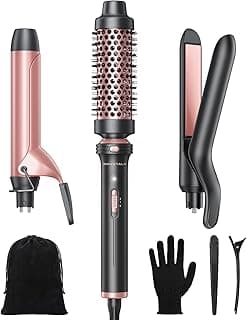 Wavytalk 3 in 1 Curling Wand Set, Multi Curl, Curling Iron Set with Heated Round Brush, Flat Iron Hair Straightener, 1 1/4 inch Curling Iron, Dual Voltage Hair Curler