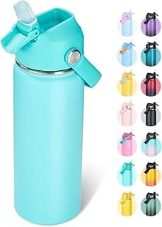 Fijinhom 18oz Insulated Stainless Steel Water Bottle, Wide Mouth Double Wall Vacuum, Silicone Straw, Sweat & Leak Proof, BPA Free Insulated Water Flask for Travel, Keep Cold 24h Hot 12h, Sky
