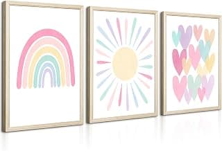 Pink Nursery Canvas Prints Kids Toddler Pictures Pastel Colorful Posters Little Baby Girl Room Painting Artwork for Bedroom