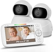 Kidsneed 5" Split Screen Baby Monitor with 2 HD 720P Cameras and Audio - No WiFi,Long Battery Life, Night Vision, Remote Pan& Tilt& Zoom,Two-Way Talk, Lullabies, Thermal Monitor, 1000ft Range(510FV2)