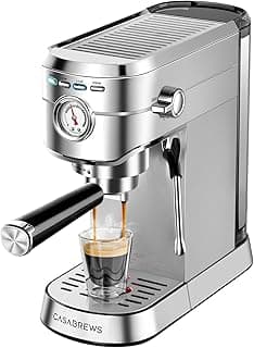 Stainless Steel, 20-Bar Pump, Built-in Pressure Gauge, Powerful Steam Wand for Cappuccino Latte for Home, 34oz Water Tank