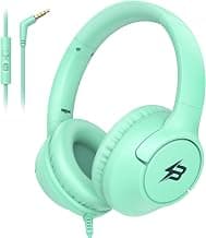 Kids Headphones Wired with Microphone, 3.5 Cord 85/94dB Volume Limit, Green | Wired Over Ear Headphones for Kids Boys Toddler, Foldable Plug in Headphones for School Tablet Computer Airplane Travel