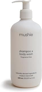 mushie Baby Shampoo & Body Wash | Gentle Formula for Delicate Skin | Certified Organic | Made in Denmark, 13.53 fl oz (Fragrance Free)