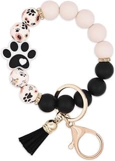 BAOSIWA Silicone Beaded Keychain Wristlet Key Ring Bracelet Cute Car Key Chain Holder for Women Girls