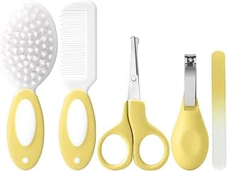 Baby Grooming Kit Newborn,Baby Health Care Kit,Baby Brush Soft Bristles 5 pcs Baby Nail Kit Nursery Care Kit Baby Hair Brush Hair Comb Nail Kit Safety Cutter Nail Clipper Set Yellow