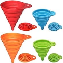 KongNai Kitchen Funnel Set 4 Pack, Small and Large, Kitchen Gadgets Accessories Foldable Silicone Collapsible Funnels for Filling Water Bottle Liquid Transfer Food Grade