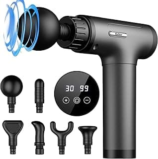 Gvber Massage Gun Deep Tissue, Handheld Percussion Back Massager for Athletes with 6 Attachments & 30 Speed (Grey)