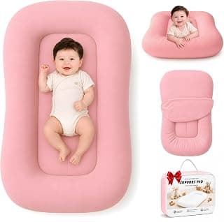 Baby Lounger for Newborns 0-24 Months, Soft Breathable Cotton Infant Support Cushion for Tummy Time & Play, Portable Infant Lounger, Baby Essentials for Newborn - Dusty Rose (Cover Included)