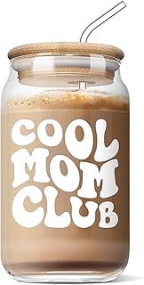 AGOT Mother’s Day Gifts for Mom - Funny Mom Gifts from Daughter or Son, Mom Birthday Gifts Ideas, Christmas Day Gifts for Mother in Law Step Bonus New Mom, Cool Mom Club 16 Oz Coffee Glass