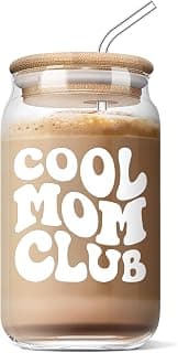 AGOT Mother’s Day Gifts for Mom - Funny Mom Gifts from Daughter or Son, Mom Birthday Gifts Ideas, Christmas Day Gifts for Mother in Law Step Bonus New Mom, Cool Mom Club 16 Oz Coffee Glass