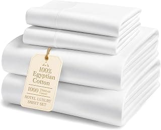 100% Egyptian Cotton Sheets Queen Size - Luxury 1000 Thread Count Naturally Cooling & Breathable Silky Sateen Weave Queen Sheet Set, Soft & Durable Hotel Sheets with 15" Snug Fit Deep Pockets - White