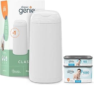 Diaper Genie Classic Diaper Pail Gift Set | Push-N-Lock Odor Control | Includes Starter Refill and Jumbo+ Refill | Holds up to 1,245 Newborn Diapers | Baby Registry Must-Have