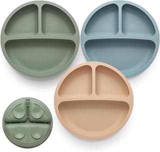 Eascrozn Toddler Plates 3 Pack, Divided Suction Plates for Baby | BPA Free, Food Grade Silicone Baby Plates, Non-Slip, Baby Led Weaning Supplies, Microwave and Dishwasher Safe