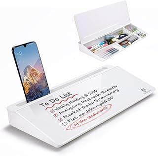 Small Desktop Whiteboard -Glass Dry Erase Board Computer Keyboard Stand White Board Surface Pad with Drawer, Desk Organizers with Accessories for Office, Home, School Supplies - White