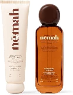 Nemah Stretch Mark Cream And Belly Oil For Pregnancy, Pregnancy Stretch Mark Routine, Algaktiv UpLift Cream With Shea Butter Macadamia Oil Plus Quick Dry Jojoba Coconut Hemisqualane Oil, 2 Piece Set