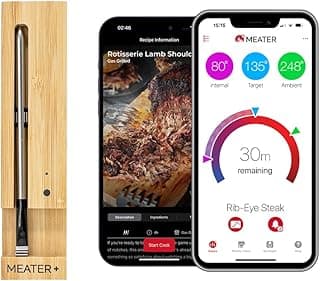 165ft Bluetooth range for BBQ, grill, oven, smoker, air fryer, kitchen. Great for steak, chicken, turkey. Recipes in app.